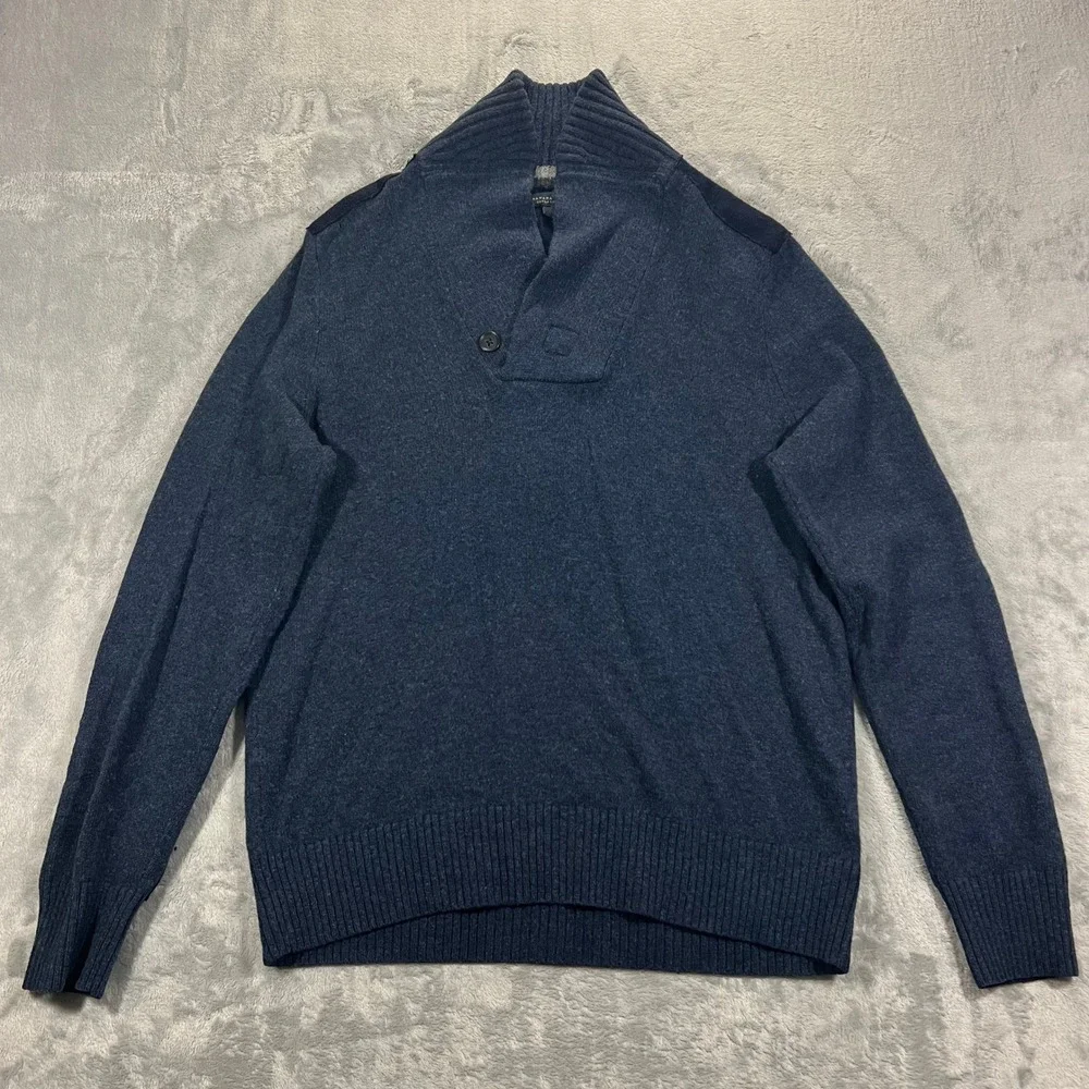 Banana Republic Sweater Mens Large Blue 100 Merino Wool Shawl Collar Pullover L